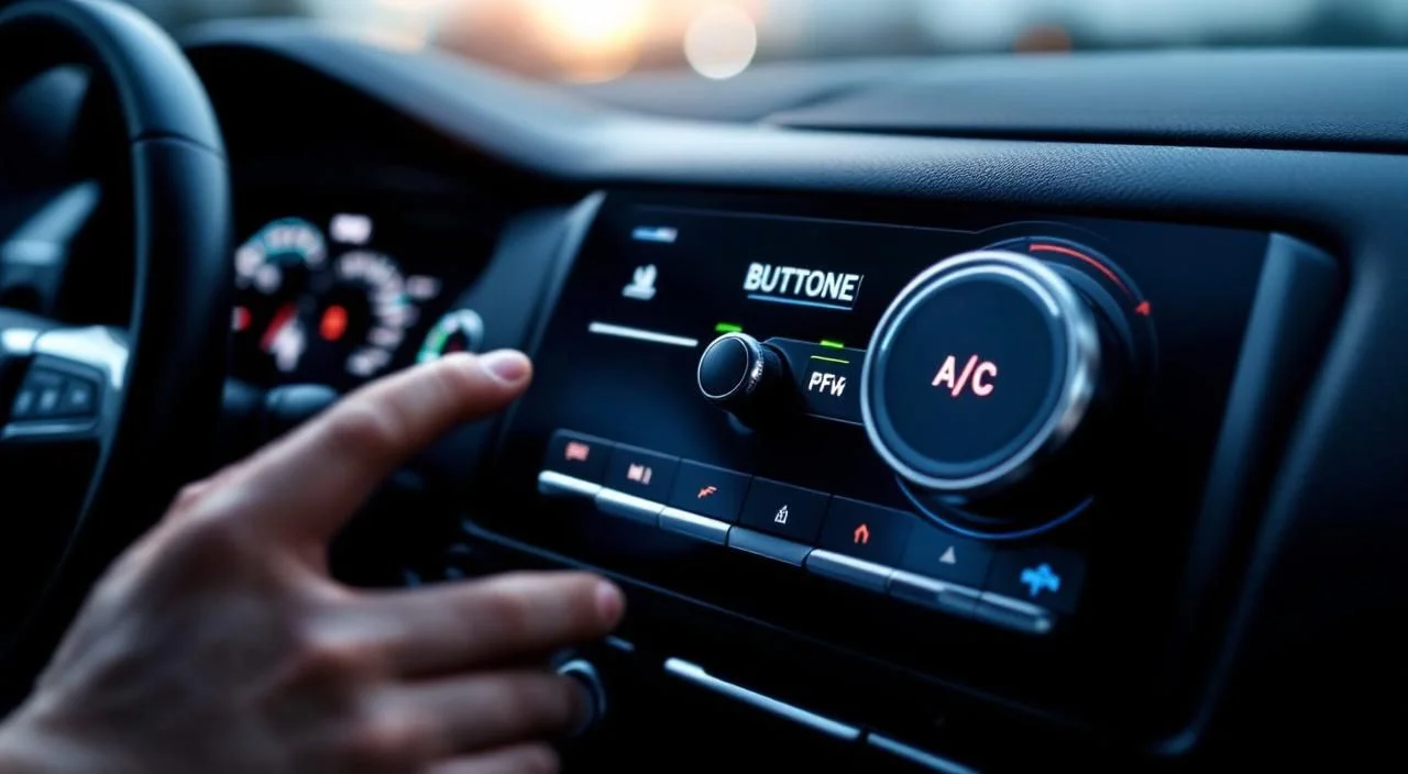 Bouton A/C sur tableau de bord automobile