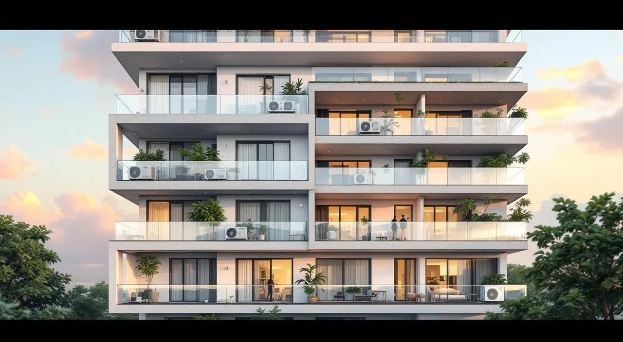 Immeuble avec systèmes de climatisation A/C