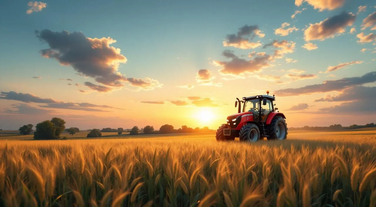 Tracteur effectuant des travaux agricoles dans un champ