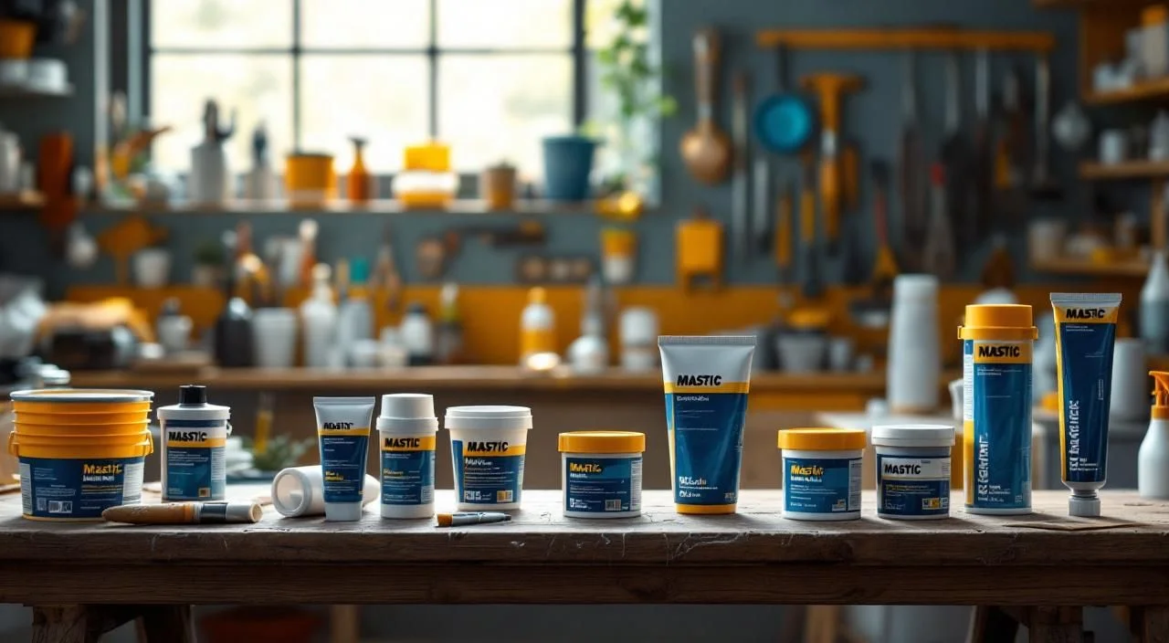 Différents types de mastic fenêtre sur établi d'atelier