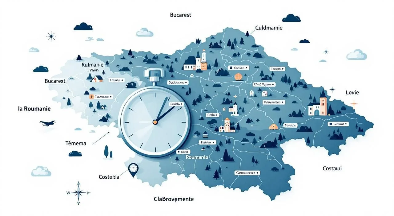 Carte de la Roumanie avec fuseau horaire uniforme
