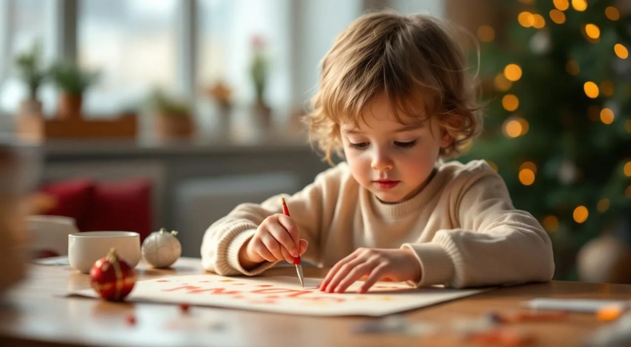 Enfant de moyenne section découpant des formes de Noël