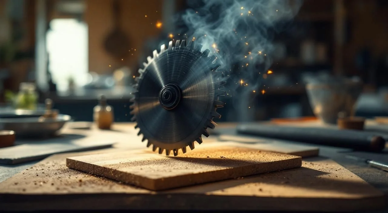 Scie circulaire avec lame adaptée pour plan de travail stratifié
