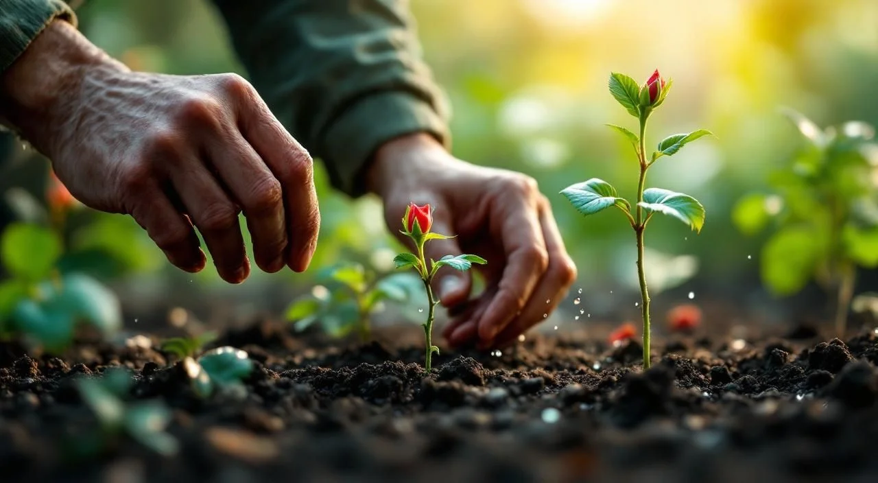Plantation de jeunes roseaux dans une zone humide