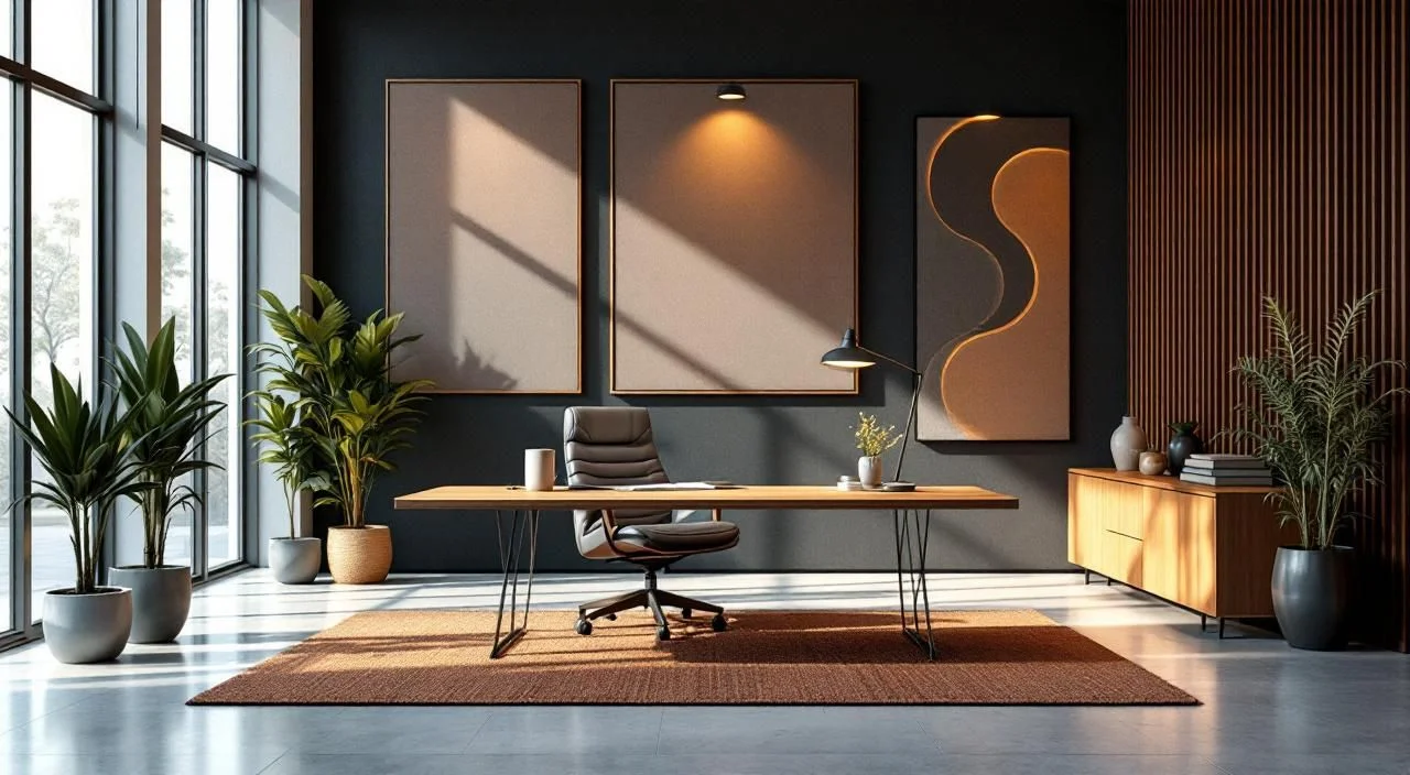 Bureau aménagé avec des solutions acoustiques discrètes